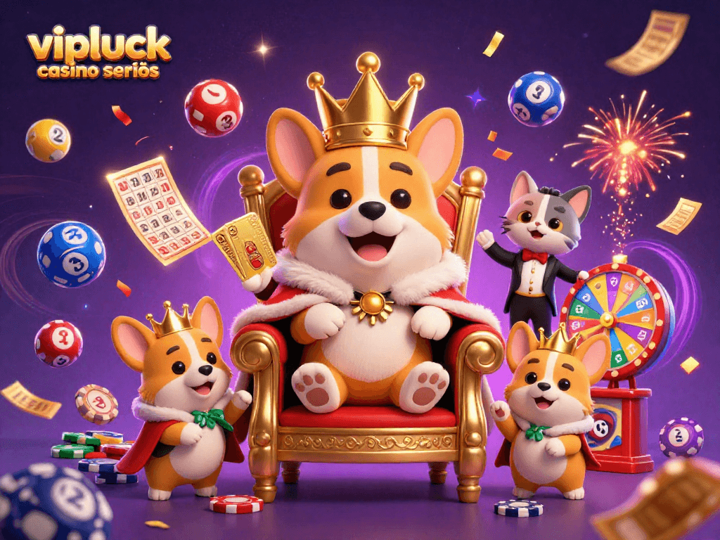 Erlebe spannende Gewinnchancen bei vipluck casino seriös mit royalen Corgis und bunten Lotteriebällen.