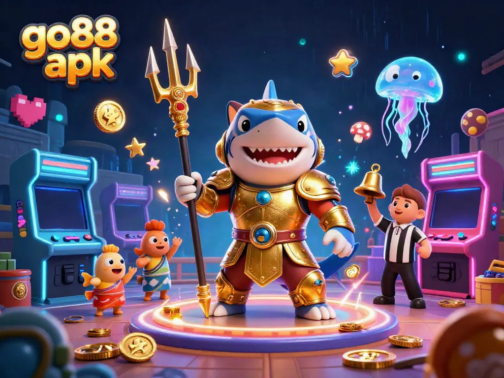 Experience the excitement of go88 apk with a dynamic underwater colosseum featuring a shark gladiator.