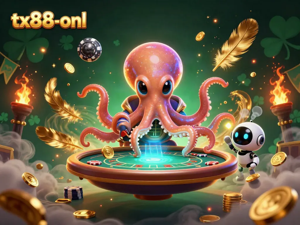 Engage with tx88-onl's thrilling cosmic poker scene featuring an alien octopus and robot!