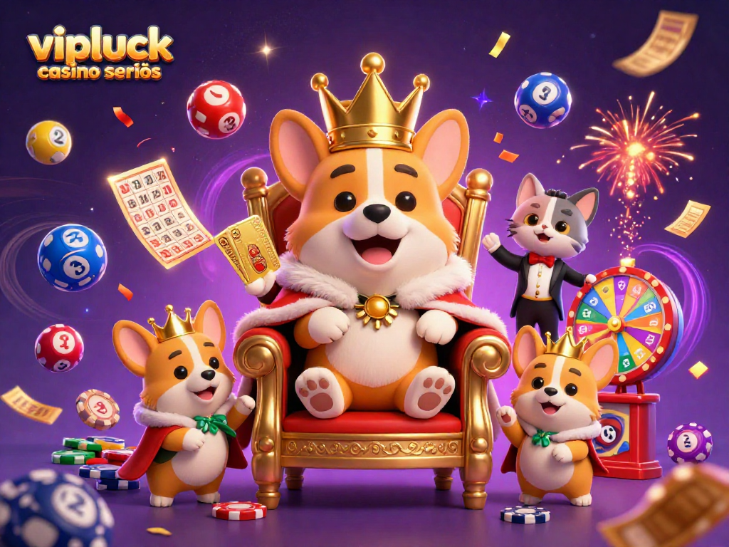 Erlebe spannende Gewinnchancen bei vipluck casino seriös mit royalen Corgis und bunten Lotteriebällen.