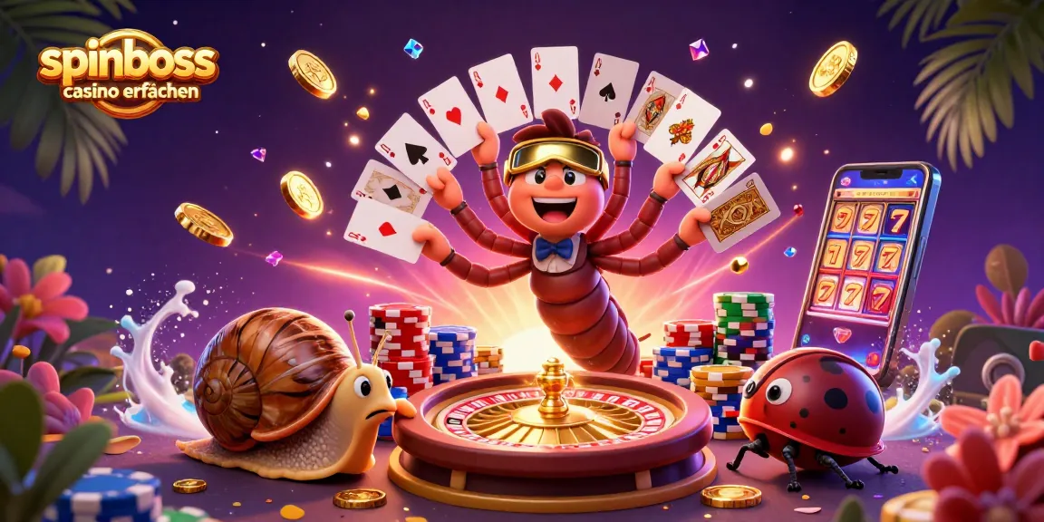 SpinBoss Casino Erfahrungen: Casino Dealer mit Karten und Krypto-Chips in 3D
