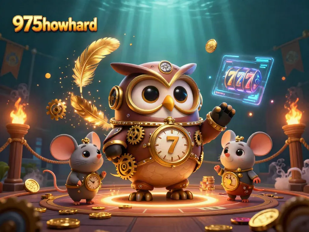 Engage in thrilling gameplay with 975howard featuring a time-traveler owl and casino elements.