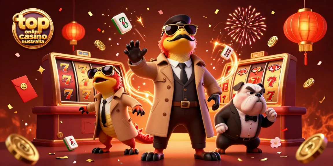 Experience the thrilling atmosphere of the top online casino Australia with playful raptors and vibrant festive elements.